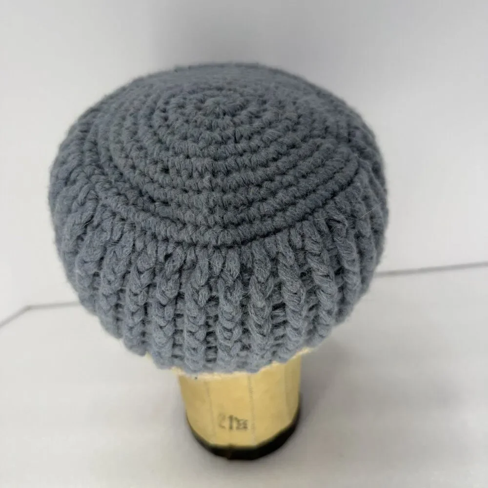 Vtg Shred Alert Cadet Hat Beanie Knit Brim Wool Angora Fleece Lined Cap Blue Y2K